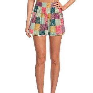 Free People FP Movement The Way Home Multi Check Printed Elastic Waist High Rise